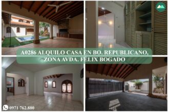 A0286 ALQUILO CASA EN BARRIO REPUBLICANO, ZONA AVDA. FÉLIX BOGADO